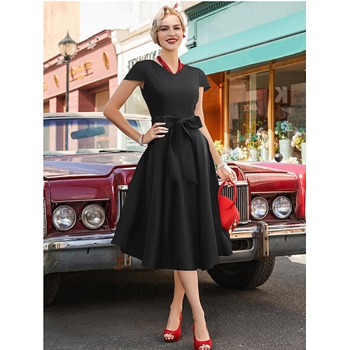 Retro Vintage 1950s Rockabilly Knee Length Dress Cocktail Dress
