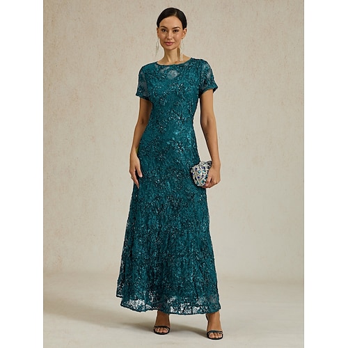  Femmes Robe maxi Robe fourreau Élégant Fête cocktail Coupe régulière Couleur Unie Manche Courte Col ras du cou Vert Emeraude Été Printemps