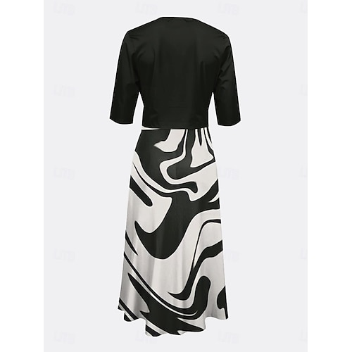  Femmes Robe Ensemble Robe trapèze Robe d'été Occasionnel Robes semi-formelles Graphique Géométrie Imprimé Robe Midi Demi Manches Col en V Vacances Date Noir Vin Vert Printemps Automne Coupe régulière