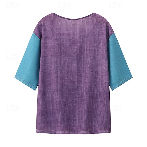  Pentru femei Bluză occidentală Cămașă Boho Bluză Floare Modern Boho Manșon scurt În V Topuri obișnuite Zilnic Ieșire Imprimeu Mov Vară