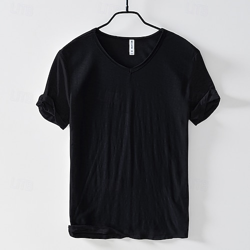  Homme T-shirt en coton T-shirt Manche Courte Manches courtes Col en V Été Toutes saisons Uni Mode Designer Basique Style Classique Basique Vacances Rue Occasionnel Chameau Noir Blanche T-shirt haut
