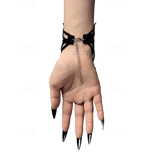  Damska bransoletka na rękę z motywem pajęczyny na Halloween – czarny, poliestrowy, gotycki łańcuszek na nadgarstek z motywem pająka na imprezy kostiumowe i cosplay