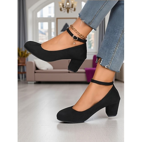  Escarpins Mary Jane rouges à talons carrés pour femmes - Chaussures habillées à bout rond en faux daim avec bride à la cheville, style vintage pour le bureau, les fêtes et le quotidien