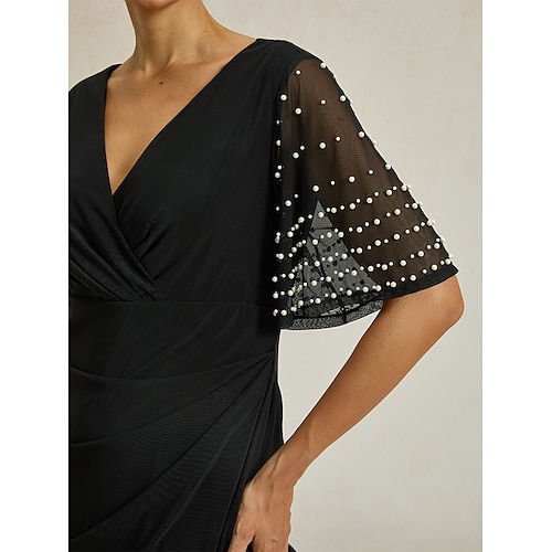 Femmes Robe maxi Robe fourreau Élégant Fête Anniversaire Couleur Unie Manche Courte Col en V Noir Été  Femmes Robe maxi Robe fourreau Élégant Fête Anniversaire Couleur Unie Manche Courte Col en V Noir Été