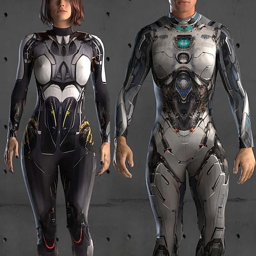 Combinaison robot cyborg pour Halloween, costumes de groupe pour couples, combinaison intégrale, costume effrayant pour hommes, femmes, garçons, enfants, adultes, performance, fête, club, Halloween,