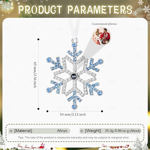  Ornement de projection de flocon de neige photo personnalisé de Noël, cadeau commémoratif personnalisé, breloque pour arbre de Noël, décoration suspendue, cadeau de Noël pour elle/lui/famille