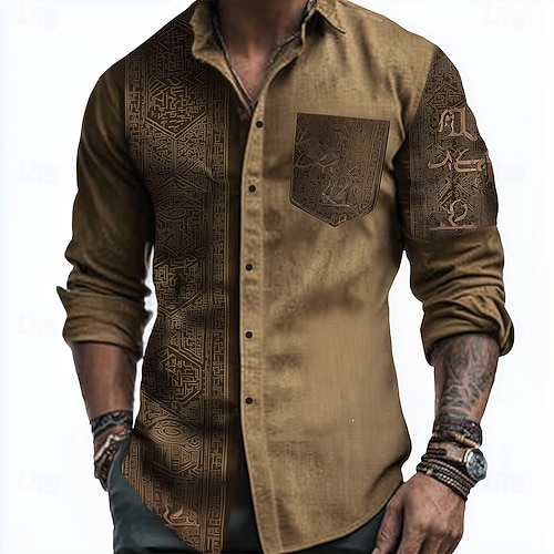 Per uomo Etnico Camicia Camicia con Bottoni Manica Lunga Vintage