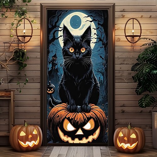 Halloween-Flagge Mit Vollmond & Schwarzer Katze – 71,1x101,6 Cm, Wetterfestes Polyester Für Draußen