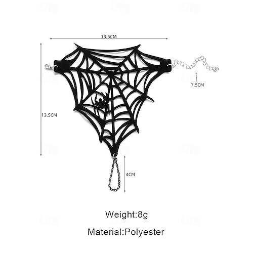  Damska bransoletka na rękę z motywem pajęczyny na Halloween – czarny, poliestrowy, gotycki łańcuszek na nadgarstek z motywem pająka na imprezy kostiumowe i cosplay