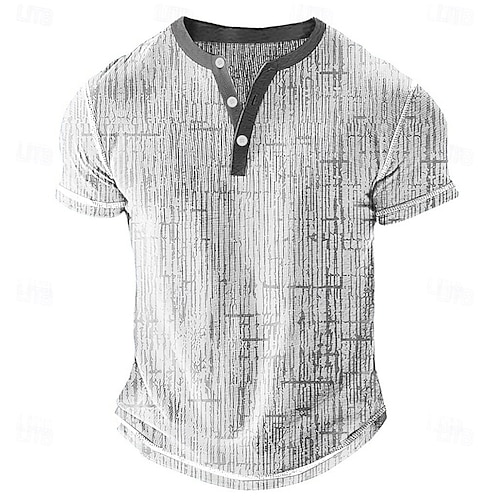  Herr Geometrisk Henleytröja Våffel T-shirt Kortärmad Dagligen Retro / vintage Klassisk Utomhussport Ledigt Helgdag Sommar Vår & sommar Vit Blå Grön Purpur Brun Henley Henley T-shirt