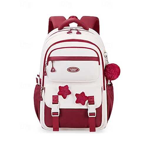 Red Backpack with White Star Patches Amazon.com: LOTUSTAR Red Preppy Backpack with Cute Plush  main image 3