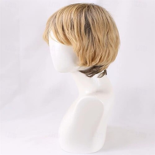  Parrucca da uomo bionda mista, corta, a strati, per cosplay, feste, parrucche di capelli naturali