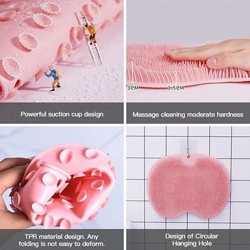  Duschfot- och ryggskrubber, massagedyna – handsfree silikonkroppsskrubber med sugkoppar, väggmonterad exfoliering för rygg- och fotrengöring, 1 st.