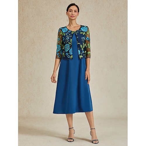  Damen Strickjacke Spitze bestickt elegant Basic lässig geblümt formell kurz Rundhalsausschnitt lockere Passform 3/4-Ärmel Oberbekleidung Marineblau Sommer Frühling