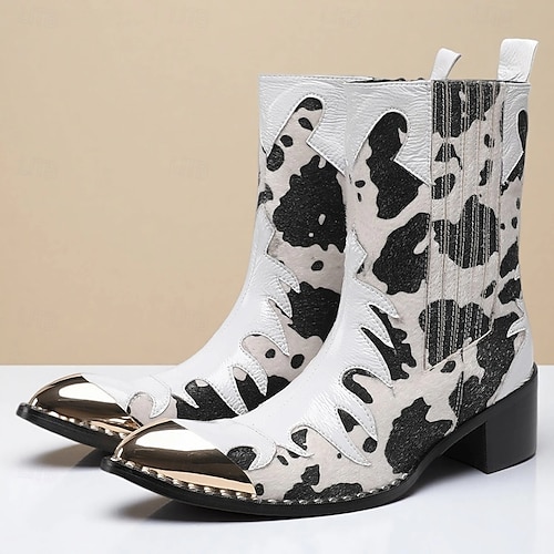 Cow Print Topshop White Cowboy Boots Men's Cow Print Genuine