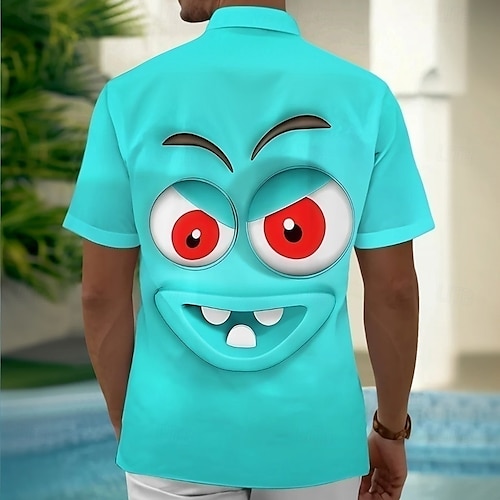  Voor heren Tekenfilm Grappig Lach gezicht Overhemd Zomer overhemd Overhemd met knopen Korte mouw Mode-casual Buiten Vakantie Dagelijks gebruik Zomer Lente Strijkijzer 3D-afdrukken shirts met kraag