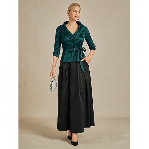  Women's Blouse Evening Tops Elegant Metallic Stylish 3/4 Length Sleeve V Neck Regular Tops Wedding Guest Evening Party Semi Formal Tie Front Emerald Green Spring, Fall, Winter, Summer