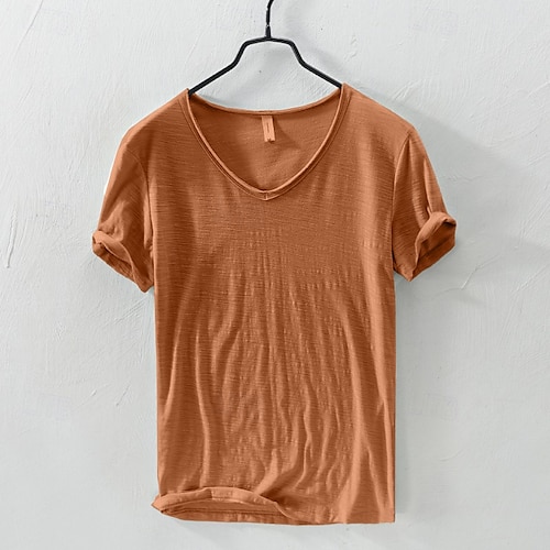 Homme T-shirt en coton T-shirt Manche Courte Manches courtes Col en V Été Toutes saisons Uni Mode Designer Basique Style Classique Basique Vacances Rue Occasionnel Chameau Noir Blanche T-shirt haut