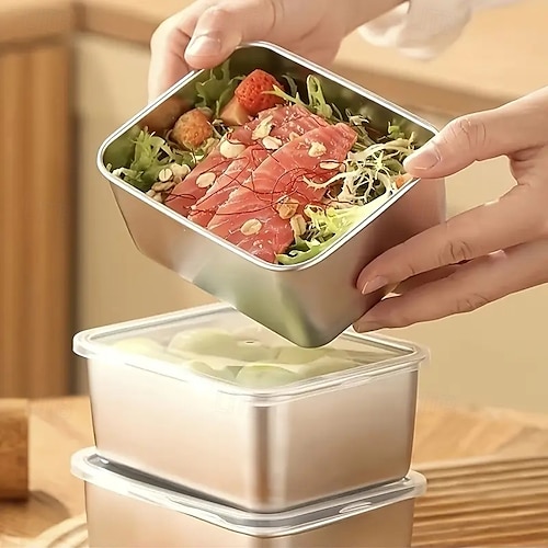  7 контейнеров для хранения продуктов из нержавеющей стали с откидными крышками, герметичные, складывающиеся в стопку, для кемпинга, пикника, дома, офиса и школьных обедов
