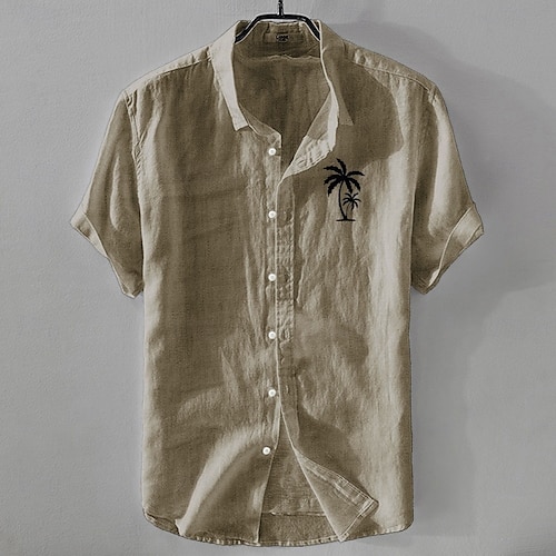  Per uomo Camicia di lino Camicia minimalista Aloha Camicia casual Camicia in cotone e lino Camicia con Bottoni Albero di Cocco Vacanza Streetwear Bianco Blu marino scuro Azzurro cielo Cachi Manica
