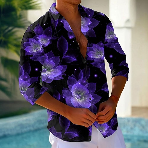 Men's Floral Print Neon Glow Flowers Shirt Button Up Shirt Long Sleeve  Fashion Casual Holiday Streetwear Summer Spring Turndown 3D Print Collared  Shirts Light Green Blue Purple Green 2026 - NZ $51.39