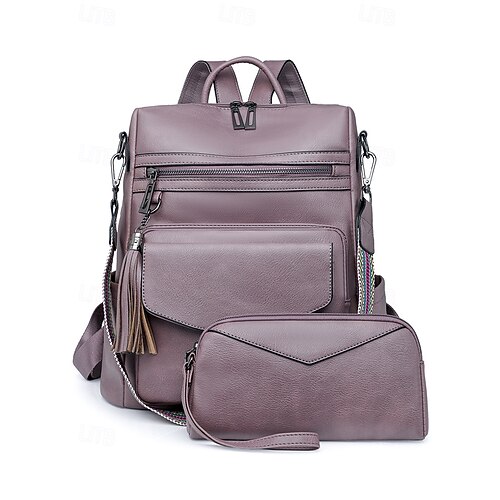 Women\'s Faux Leather Backpack Purse Set with Wallet, Large Capacity Travel Women main image 4