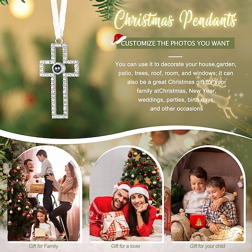  Ornement de projection de croix photo personnalisé, cadeau commémoratif personnalisé, breloque pour arbre de Noël, décoration suspendue, cadeau de Noël pour elle/lui/famille