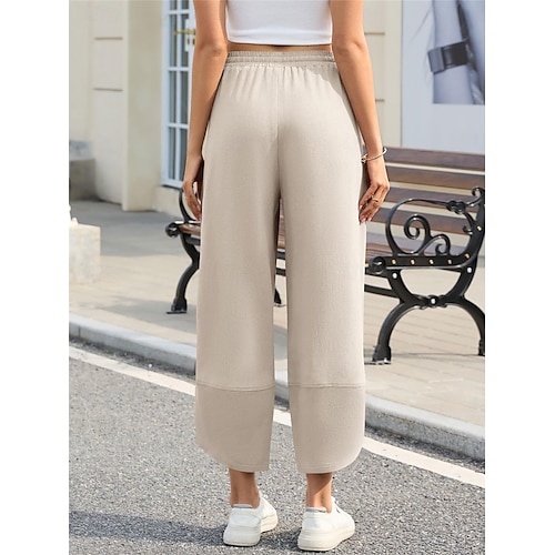  Damen Hose aus Baumwollleinen Chinos Mode Basic Volle Länge Hohe Taille Einfach Tasche Kordelzug Komfort Außenbereich Mikroelastisch Urlaub Straße Täglich Armee-Grün Schwarz Blau Khaki Sommer