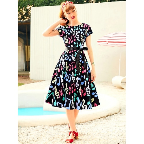 Retro Vintage 1950s Vacation Dress Knee Length Flapper Dress Swing Dress Musical Notes Fancy Dress Women's Carnival Masquerade Vacation Casual Daily Retro Theme Party Adults' Dress 2026 - $27.99 Retro Vintage 1950s Vacation Dress Knee Length Flapper Dress Swing Dress Musical Notes Fancy Dress Women's Carnival Masquerade Vacation Casual Daily Retro Theme Party Adults' Dress 2026 - $27.99