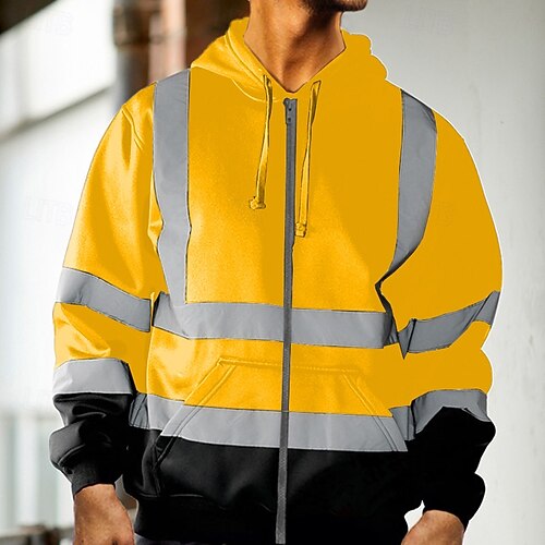 Homme Sweat à capuche Sweat à capuche zippé intégral Sweat à capuche en polaire Noir Jaune Orange Vert À capuche Uni Patchwork Bloc de Couleur Sport & Loisir Occasionnel Quotidien Streetwear Frais