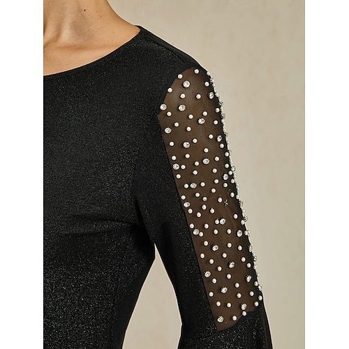  Dam Dressiga toppar Elegant Dagligen damer 3/4 ärm Fjärilsärmar Båthals Vanliga toppar Bröllopsgäst Arbete Dagligen Volang Glitter Ögla Svart Vår Höst Vinter