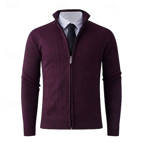 Homme Gilet Cardigan Pull Court Pull zippé Pull Tricoté Côtelé - Main Image