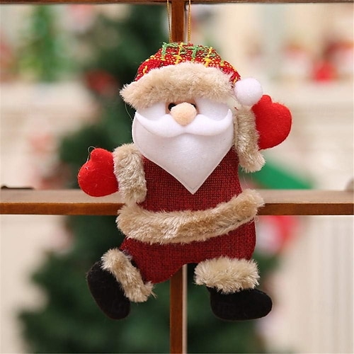  4 poupées en peluche de Noël ornements Père Noël, bonhomme de neige, renne &Décorations suspendues en tissu pour sapin de Noël, maison, fête &cadeaux