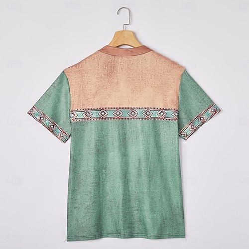  Men's Tribal Ethnic T Shirt Henley Shirt Tee Short Sleeve Designer Basic Ethnic Outdoor Casual Daily Summer Lake blue Black Light Green Dark Blue Light Blue Henley Henley T-Shirt