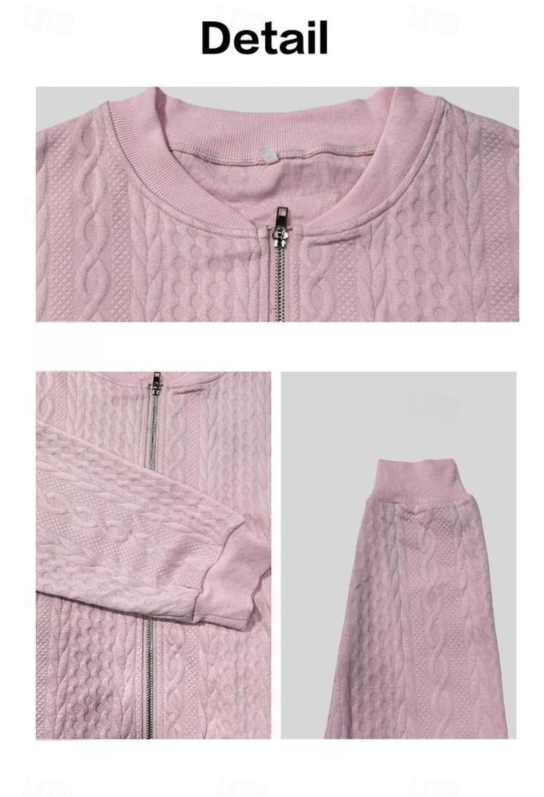  Dame Teksturert genser Gensere Zip Up sweatshirts عادي Gatemote Fritid Langermet Crew-hals Vanlige topper Gate Ferie Lomme Svart Hvit Rosa Rød Lilla Høst Vinter
