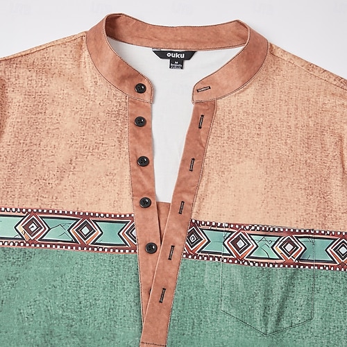  Men's Tribal Ethnic T Shirt Henley Shirt Tee Short Sleeve Designer Basic Ethnic Outdoor Casual Daily Summer Lake blue Black Light Green Dark Blue Light Blue Henley Henley T-Shirt