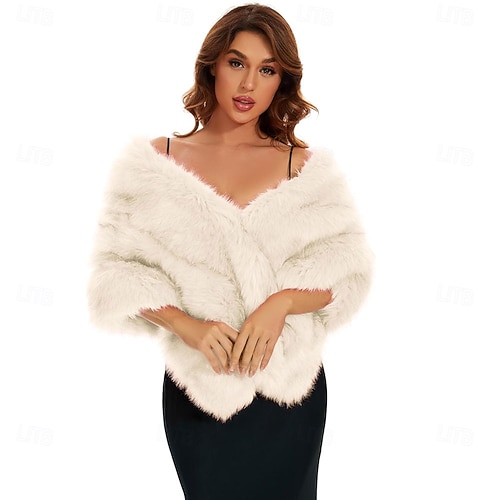 fur shawl for evening dress Women's Faux Fur Evening Dress Plush Long Shawl main image 1