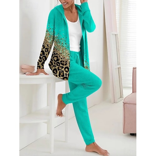  Completo da donna due pezzi, attivo, quotidiano, con felpa e pantaloni, manica lunga, scollo a V, con cappuccio, stampa floreale, con coulisse, casual, giallo, rosa, verde, autunno, vestibilità
