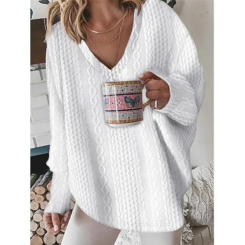  Femmes Pull Cardigan Mode Streetwear Quotidien Couleur Unie Côtelé Col en V Tricoté manche longue Hauts Longs Tricoter Fête Sortir Week-end Noir Blanche Automne Hiver