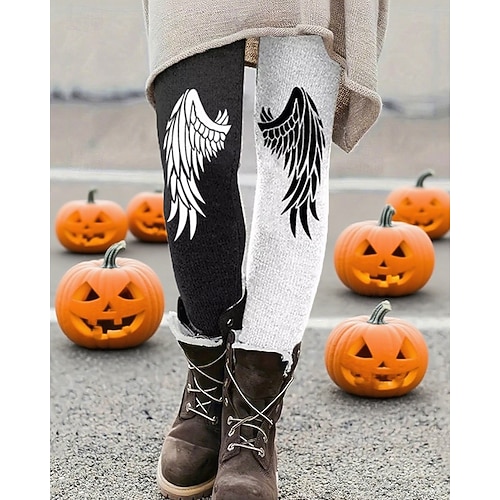  Dam Byxor Damasker Mysiga leggings Streetwear Ledigt Fullängd Hög midjaPantsHalloween Färgblock Grafiska tryck Elastisk midja Mönster Mateial som andas Bekväm Elastisk Semester Gata Dagliga kläder
