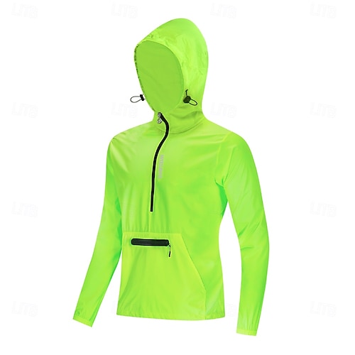  WOSAWE Men's Cycling Jacket Windbreaker Waterproof Rain Jacket Reflective Running Jackets Bike Hooded Packable Raincoat Top Lightweight Breathable Ultraviolet Resistant Fluorescent Mountain Bike Golf