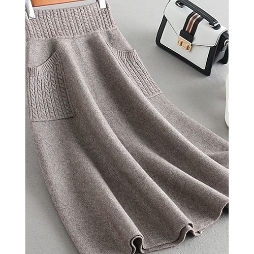 Femmes Jupe Occasionnel Maxi Taille Basse Jupes Uni Avec Poches Micro-Élastique Vacances Sortir Chameau Noir Automne Polyester