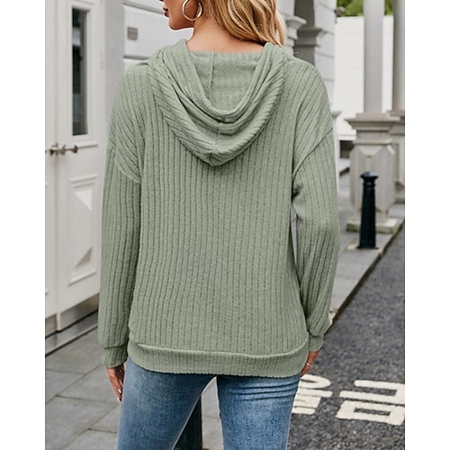  Dame Pullover hettegenser-genser عادي Gatemote Fritid Langermet Med hette Vanlige topper Gate Ferie Lomme Svart Rosa Blå Grønn Beige Høst Vinter