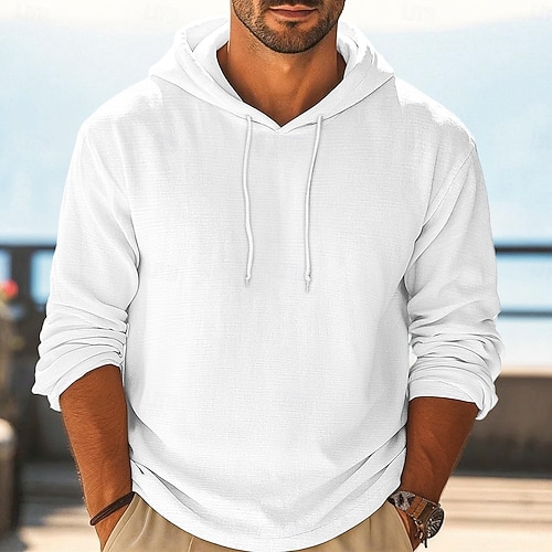 Herren Henley Hemd T-Shirt Leinen-T-Shirt Langarm Mit Kapuze Sommer Frühling Ganzjahres Einfarbig Einfach Mode Designer Lässig Farbblock Knöpfe Outdoor Lässig Täglich Weiß Rosa Burgunderrot Top  Herren Henley Hemd T-Shirt Leinen-T-Shirt Langarm Mit Kapuze Sommer Frühling Ganzjahres Einfarbig Einfach Mode Designer Lässig Farbblock Knöpfe Outdoor Lässig Täglich Weiß Rosa Burgunderrot Top
