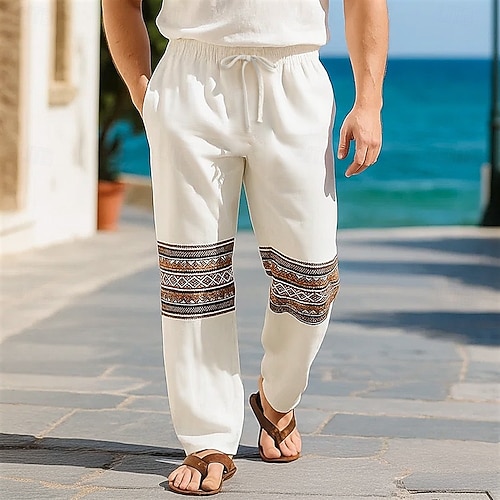  Per uomo Pantaloni di Lino Pantaloni Pantaloni Estivi Pantaloni Larghi Pantaloni boho Coulisse Elastico in vita Stampato Semplice Etnico Comodità Traspirante Lunghezza intera All'aperto Casuale