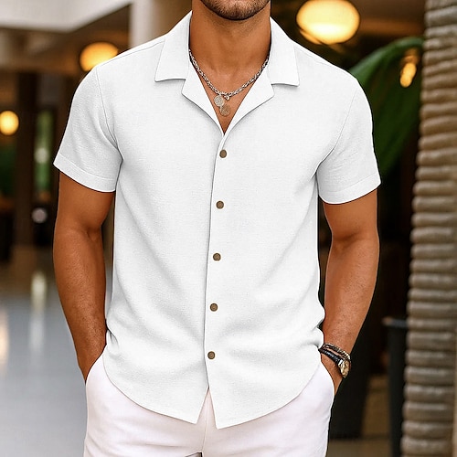  Per uomo Camicia Camicia Estiva Abbigliamento da spiaggia Camicia con Bottoni Semplice Vacanza Casuale Nero Bianco Rosa Blu Manica Corta Collo Camp Estate Abbigliamento Puro