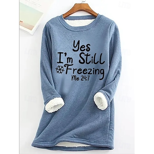  Damen Pullover Sweatshirt Buchstabe Lässig Komfort Langarm Rundhalsausschnitt Rundhals Normale Oberteile Straße Alltagskleidung Druck Schwarz Gelb Rosa Rote Blau Herbst Winter