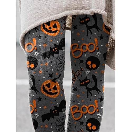  Per donna Pantaloni Leggings Leggings comodi Streetwear Casual Lunghezza intera Vita AltaPantsHalloween Zucca Pipistrello Elastico in vita Stampato Traspirabilità Confortevole Elasticizzato Vacanza