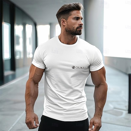 Homme Imprimé T-shirt 100% Coton Manche Courte Graphique Chemise Blanche Gris T-shirt confortable Rue Sport en Plein Air Vêtements de créateurs de mode