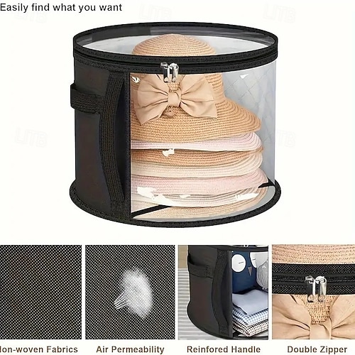  Confezione da 2 scatole portaoggetti per cappelli da donna: grandi scatole portaoggetti trasparenti per cappelli da sole a tesa larga, cappelli da cowboy &viaggio – borsa porta-cappelli pieghevole con